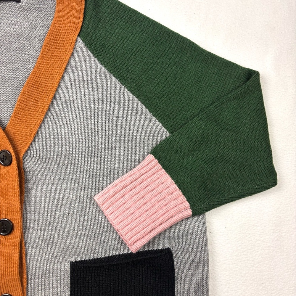 Colorblock Green/Gray/Pink “Grandpa” Cottagecore Button Cardigan Sweater (2XL) - Picture 2 of 15